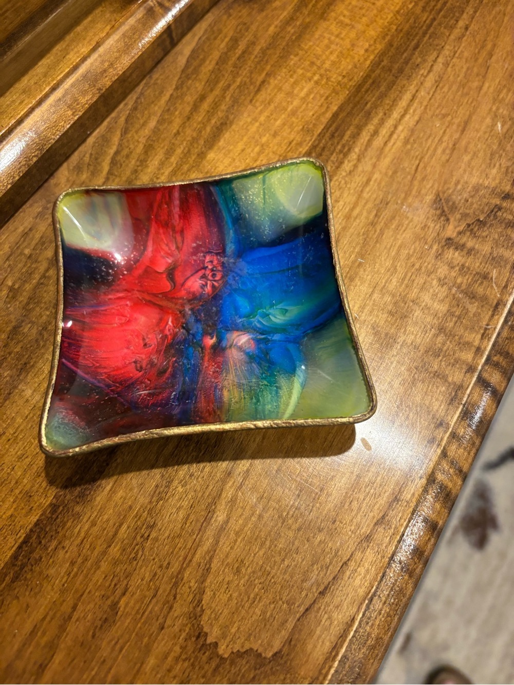 Multicolor Glass Accent Dish - Red, Blue & Green Decorative Tray